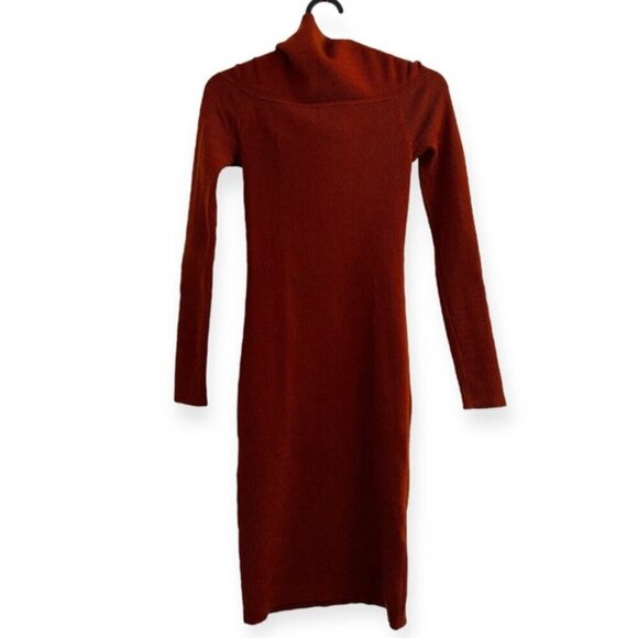 Aritzia WILFRED WOOL Knit Off Shoulder Sweater Dress stretch Burt Red XS Italy - Picture 4 of 8
